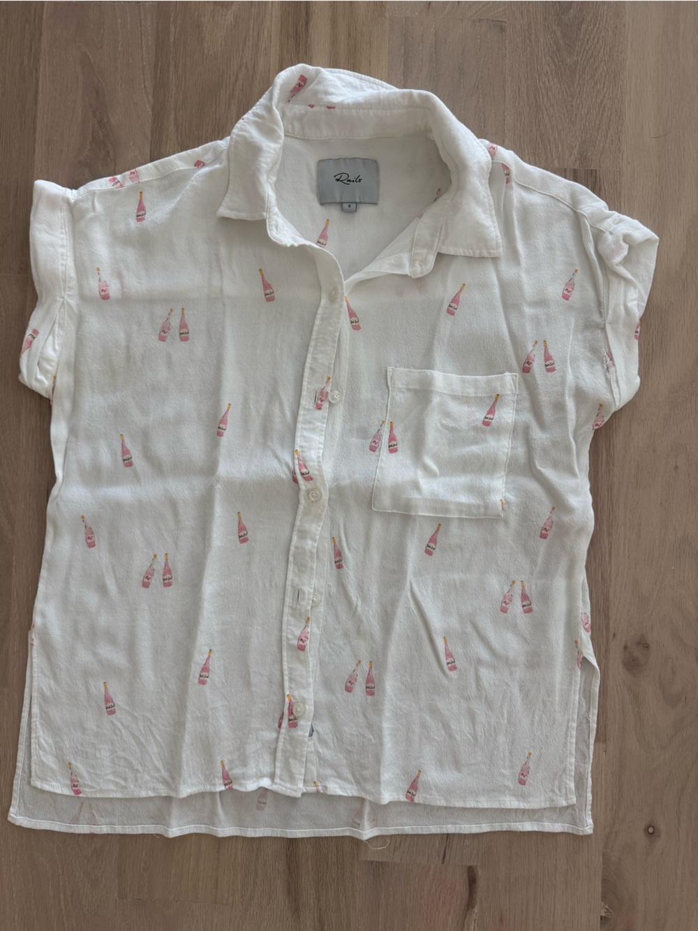 Rails Girls White Button-Down Top with Champagne Print